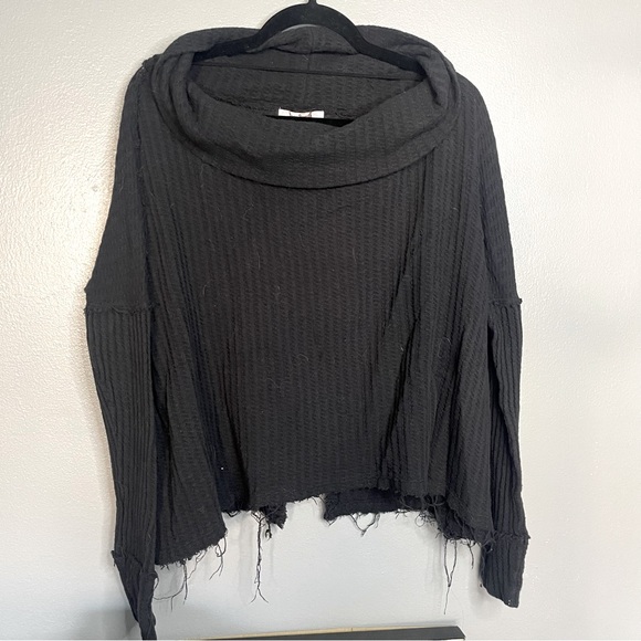 Free People Distressed Cozy Black Sweater - Picture 1 of 5